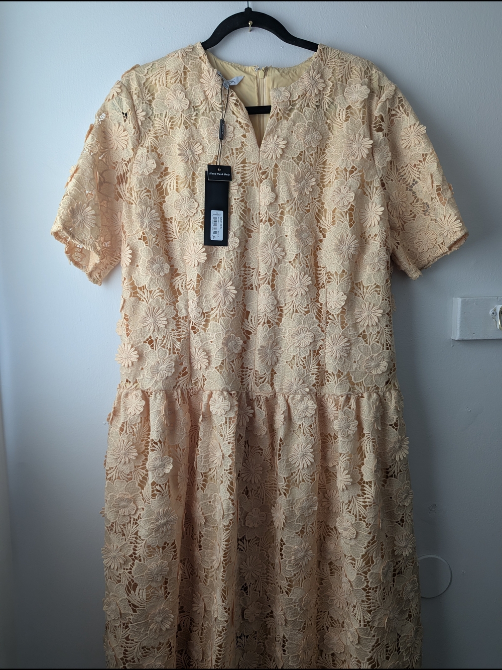 Misook Pale Yellow Lace Floral Midi Dress Size XL